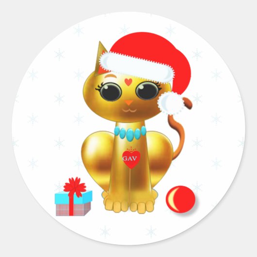 Kat-cartoon met kerstschattige gouden katjes ronde sticker (Voorkant)