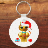 Kat-cartoon met kerstschattige gouden katjes sleutelhanger (Voorkant)