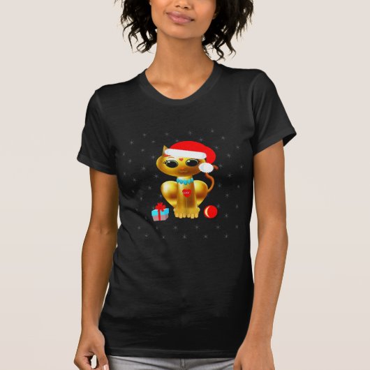 Kat-cartoon met kerstschattige gouden katjes t-shirt (Voorkant)