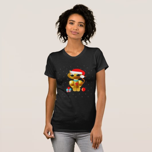 Kat-cartoon met kerstschattige gouden katjes t-shirt (Voorkant volledig)