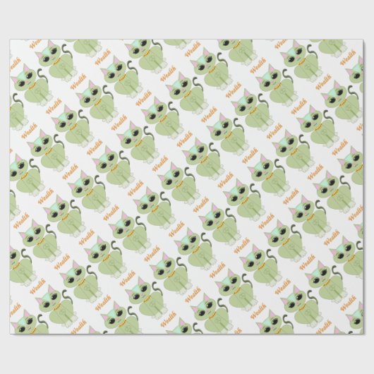 Kat-cartoon met kutgroen katje cadeaupapier (Vlak)