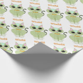 Kat-cartoon met kutgroen katje cadeaupapier (Hoek)