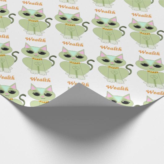 Kat-cartoon met kutgroen katje cadeaupapier (Hoek)