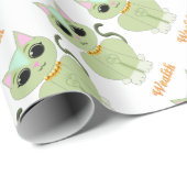 Kat-cartoon met kutgroen katje cadeaupapier (Rol Hoek)