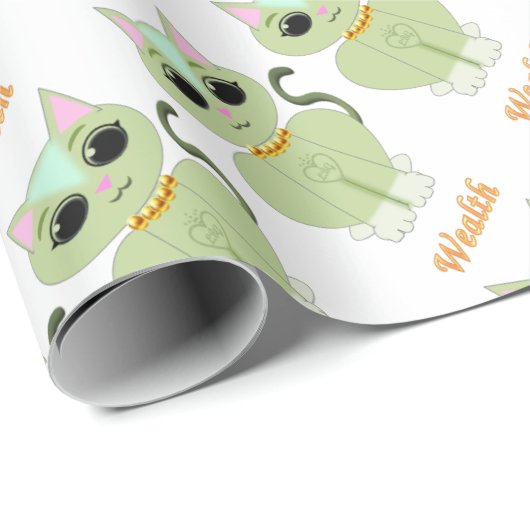 Kat-cartoon met kutgroen katje cadeaupapier (Rol Hoek)