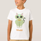 Kat-cartoon met kutgroen katje t-shirt (Voorkant)