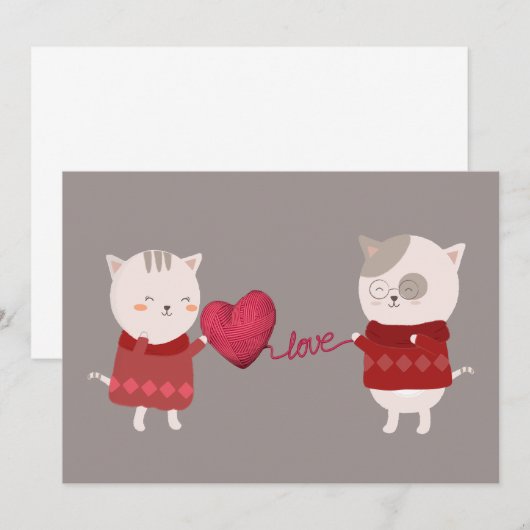 Kat Cartoon Paar Kaart (Voorkant / Achterkant)
