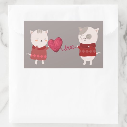 Kat Cartoon Paar Rechthoekige Sticker (Tas)