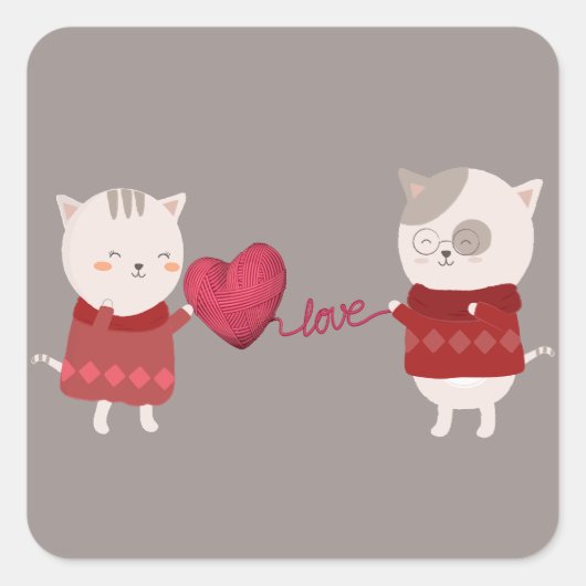 Kat Cartoon Paar Vierkante Sticker (Voorkant)