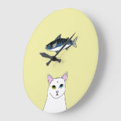 Kat Cat Fish cartoon Round Wall Clock Grote Klok (Hoek)