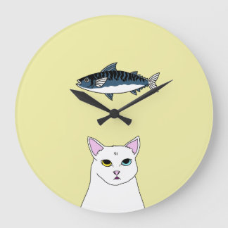 Kat Cat Fish cartoon Round Wall Clock Grote Klok