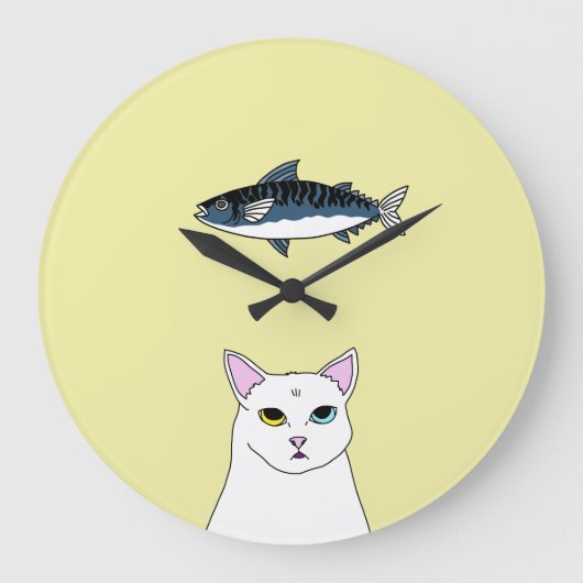 Kat Cat Fish cartoon Round Wall Clock Grote Klok (Voorkant)