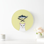 Kat Cat Fish cartoon Round Wall Clock Grote Klok (Huis)