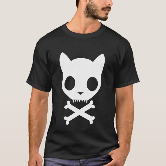 Kat Cat Skull en Crossbones T-shirt (Voorkant)