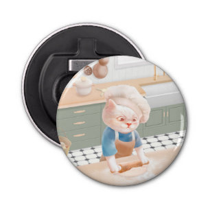 Kat Chef Bakken in de Keuken Button Flesopener