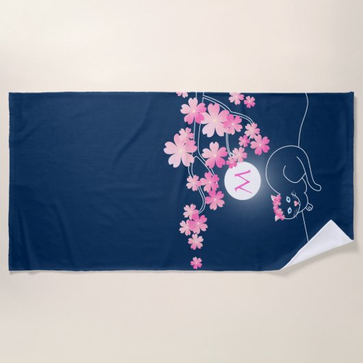  kat Cherry Blossom Blue Night Pink Sakura Strandlaken (Voorkant)