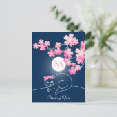  kat Cherry Blossom Moon Pink Sakura Blue Briefkaart (Staand voorkant)