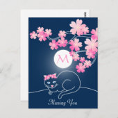  kat Cherry Blossom Moon Pink Sakura Blue Briefkaart (Voorkant / Achterkant)