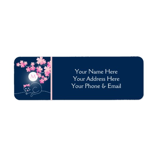 kat Cherry Blossom Moon Pink Sakura Blue Etiket (Voorkant)