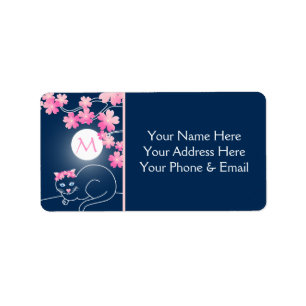 kat Cherry Blossom Moon Pink Sakura Blue Etiket
