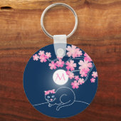 kat Cherry Blossom Moon Pink Sakura Blue Sleutelhanger (Voorkant)