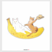 Kat chilling op banaan holding pet sticker (Vel)