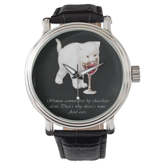 Kat Chocolade en Wijnliefhebbers Quote Watch Horloge (Voorkant)