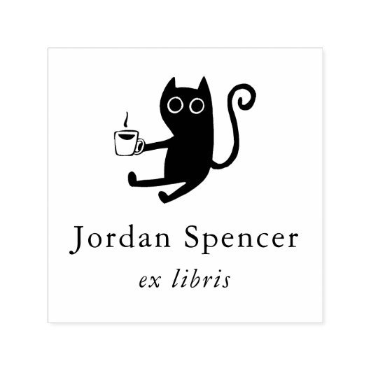 Kat & Coffee Ex Libris Persoonlijk Boek Zelfinktende Stempel (Design)