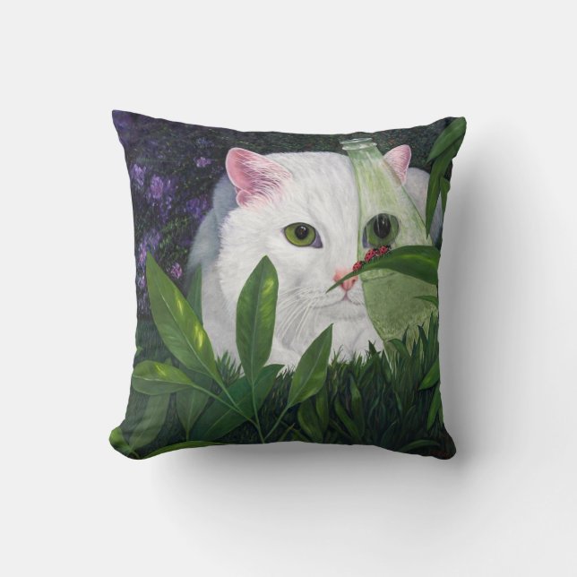 Kat, cokes flesje en ladybugs kussen (Voorkant)