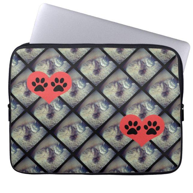 Kat Collage met Pawafdrukken van Shirley Taylor Laptop Sleeve (Voorkant)