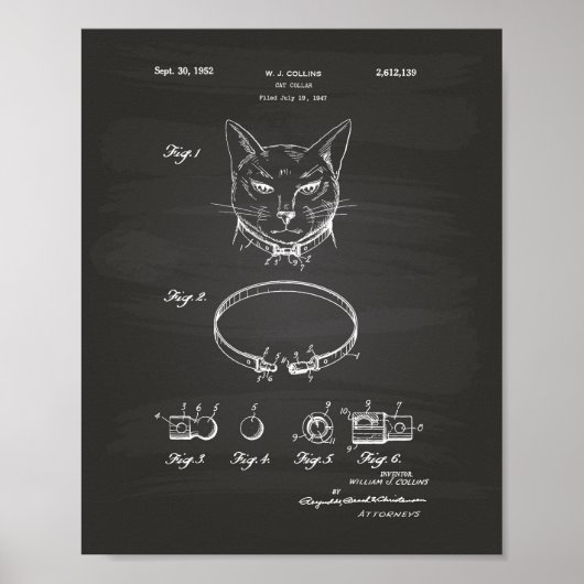 Kat Collar 1952 Patent Art Chalkboard Poster (Voorkant)