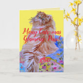 Kat Colorful Quilt Merry-kerstkaart Kaart (Gele Bloem)