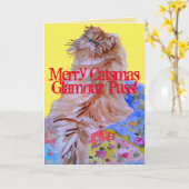 Kat Colorful Quilt Merry-kerstkaart Kaart (Gele Bloem)