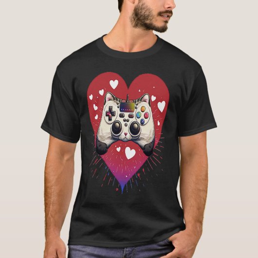 Kat controller gamen Schattig Katje Hart Kitty Lie T-shirt (Voorkant)