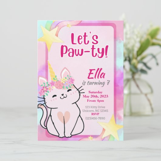 Kat-Corn Birthday Uitnodiging (Staand voorkant)