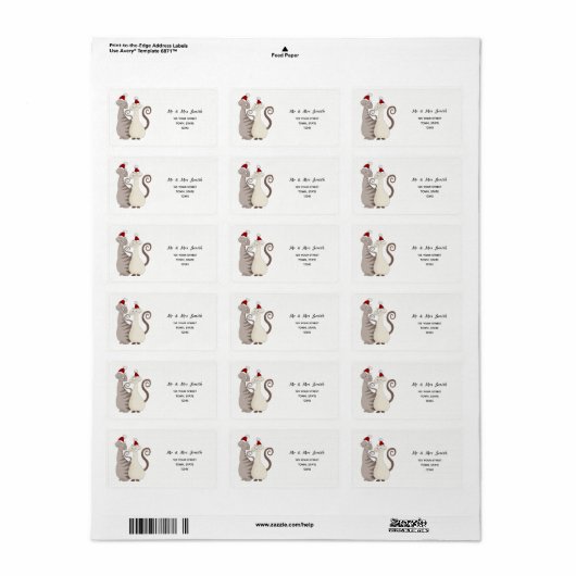 Kat Couple-kerstterugzendadres Etiket (Full Sheet)