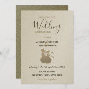 Kat Couple Modern Gold Elegant Wedding Invitation Kaart
