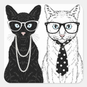 Kat Couple Vierkante Sticker