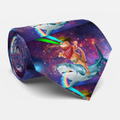 Kat Cowboy die een haai met een regenboog beweegt Stropdas (Opgerold)