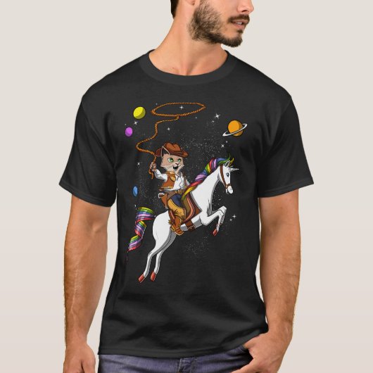 Kat Cowboy Ridder Eenhoorn T-shirt (Voorkant)