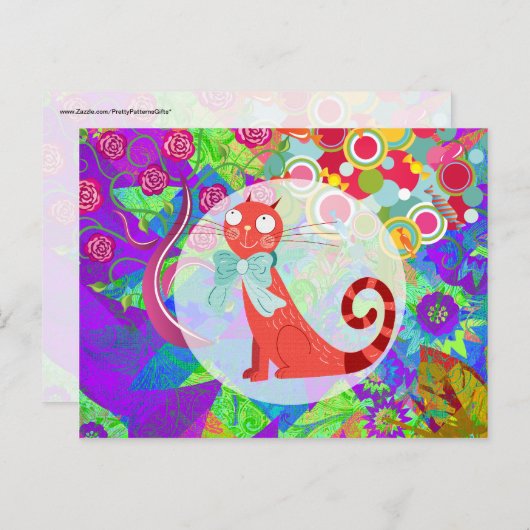  Kat Crazy Cat Lady geeft trillend kleurrijk Briefkaart (Voorkant / Achterkant)