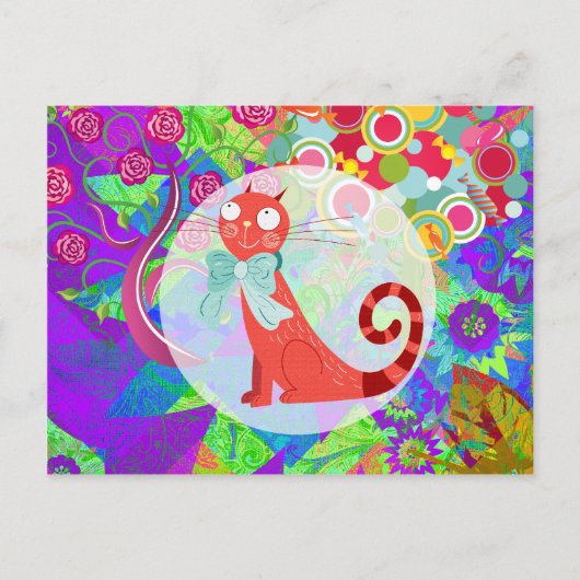  Kat Crazy Cat Lady geeft trillend kleurrijk Briefkaart (Voorkant)