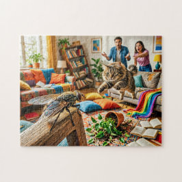 Kat Creëert Chaos Terwijl Hij Vlieg Jaagt Legpuzzel