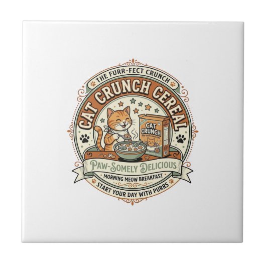 Kat Crunch Graan Kat Ontbijt Graan Doos Kat Vin Tegeltje (Voorkant)