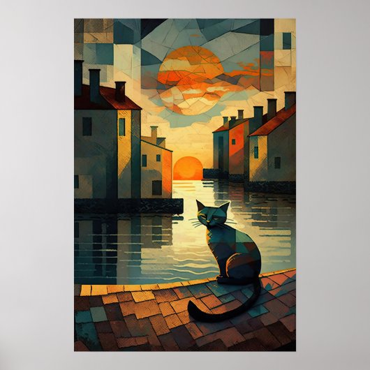 Kat Cubist: Zonnetijd op Venetiaanse wateren Poster (Voorkant)