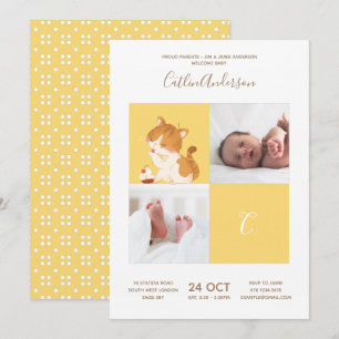 Kat Cupcake Alphabet Monogram Cute Baby shower Kaart