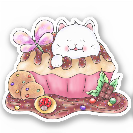 Kat Cupcake Dessert | Sticker (Voorkant)