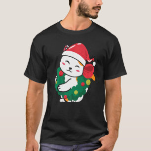 Kat Cute Cat Santa Hat-kerstkeuken T-shirt