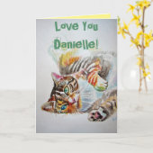 Kat Cute Cats Love Waterverf Birthday Card Kaart (Gele Bloem)