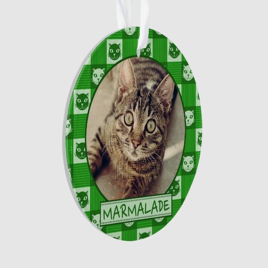 Kat Cute Green Kat Gingham Aangepaste foto toevoeg Ornament (voorkant)